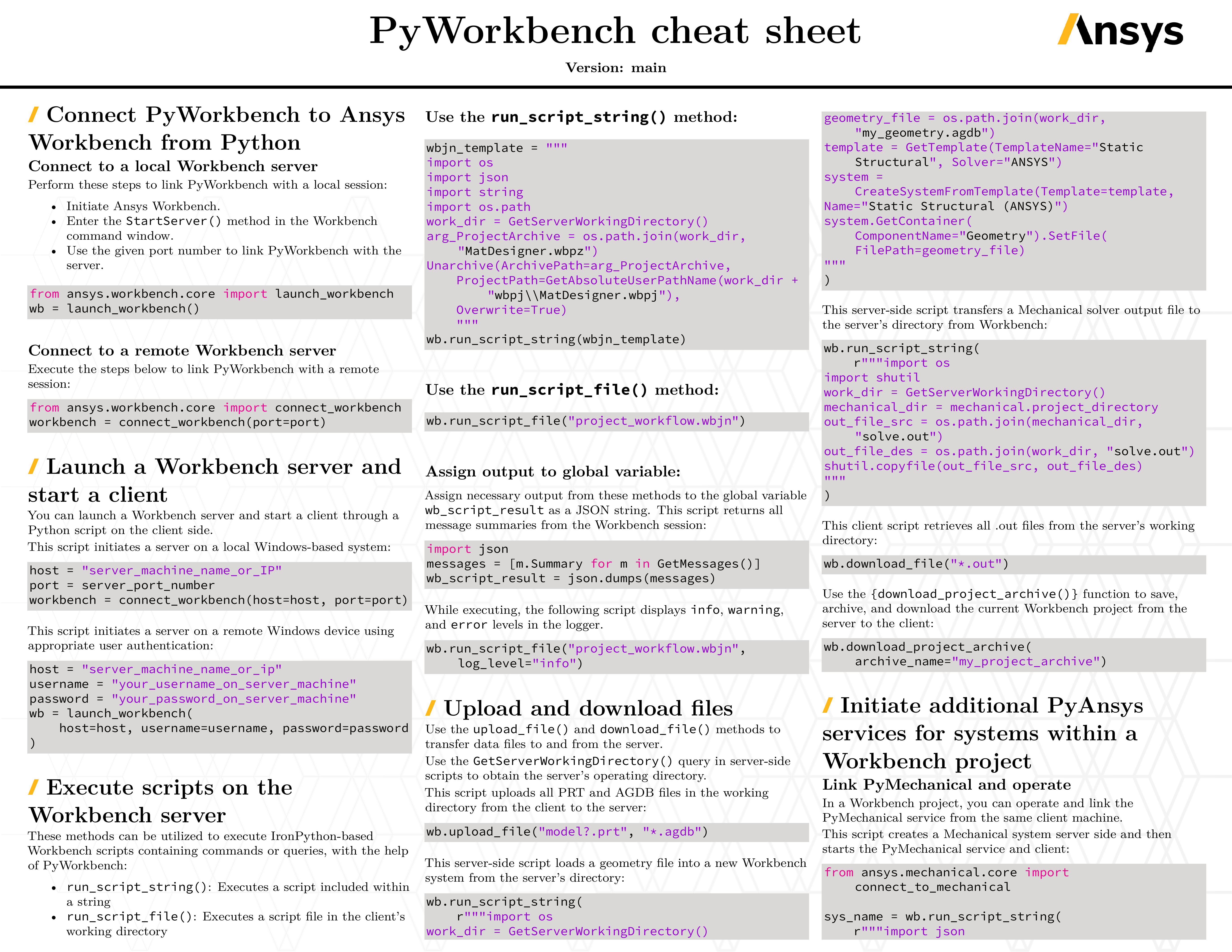 PyWorkbench cheat sheet